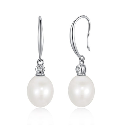 1 Pair Modern Style Round Plating Inlay Sterling Silver Freshwater Pearl Zircon Drop Earrings