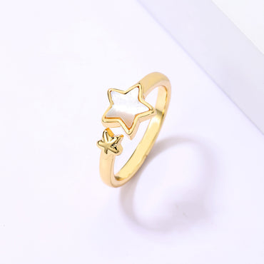 Casual Sweet Star Moon Heart Shape Shell Plating Inlay Shell Zircon 18k Gold Plated Women's Open Rings