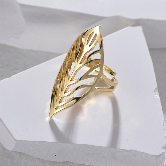 Casual Simple Style Leaves Stainless Steel Plating Hollow Out 14k Gold Plated Open Rings