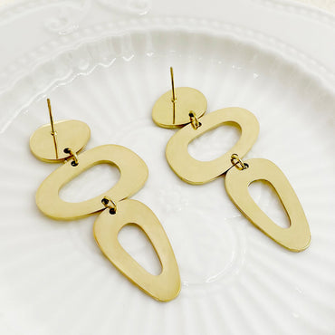 1 Pair Classical Roman Style Solid Color Plating Hollow Out Stainless Steel Gold Plated Drop Earrings
