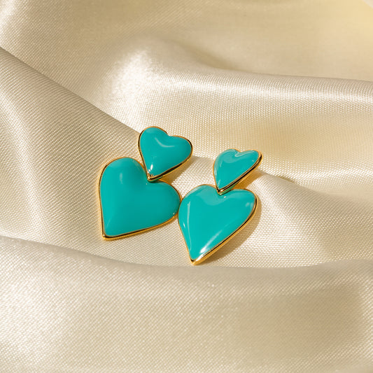 1 Pair Retro Heart Shape Enamel Plating Stainless Steel 18k Gold Plated Drop Earrings