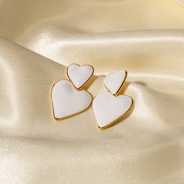 1 Pair Retro Heart Shape Enamel Plating Stainless Steel 18k Gold Plated Drop Earrings