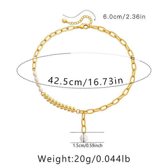 Lady Leaf Freshwater Pearl Shell Pearls Copper Beaded Pendant Necklace