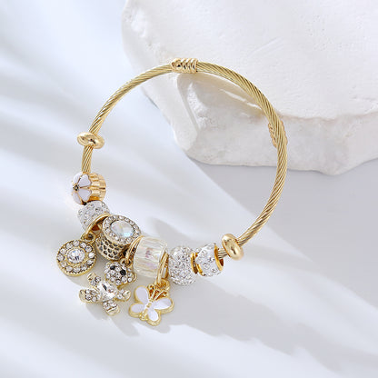 Wholesale Jewelry Elegant Lady Round Heart Shape Alloy Rhinestones Inlay Bangle