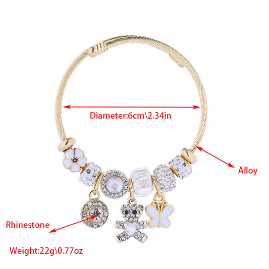Wholesale Jewelry Elegant Lady Round Heart Shape Alloy Rhinestones Inlay Bangle
