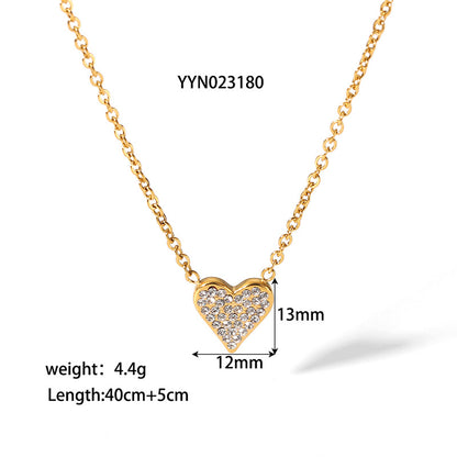 Wholesale Sweet Simple Style Heart Shape Stainless Steel Plating Inlay Zircon Earrings Necklace