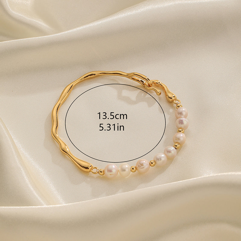 Elegant Round Imitation Pearl Alloy Copper Plating Chain 18k Gold Plated Bracelets