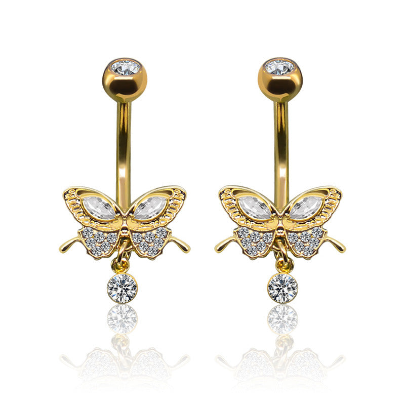 Classic Style Butterfly Stainless Steel Copper Plating Inlay Zircon White Gold Plated Gold Plated Belly Ring
