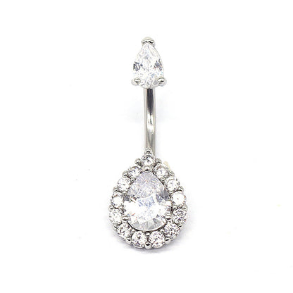 Simple Style Heart Shape Stainless Steel Rhinestone Zircon White Gold Plated Belly Ring