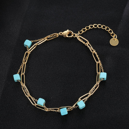 Retro Ethnic Style Star Tree Heart Shape Stainless Steel Beaded Plating Inlay Turquoise Zircon 18k Gold Plated Bracelets