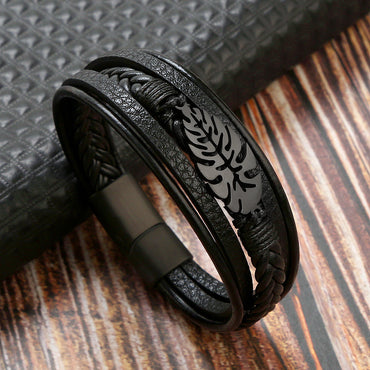 Simple Style Classic Style Leaves Stainless Steel Men's Bangle