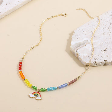 Cute Cool Style Rainbow Arylic Alloy Beaded Women's Necklace