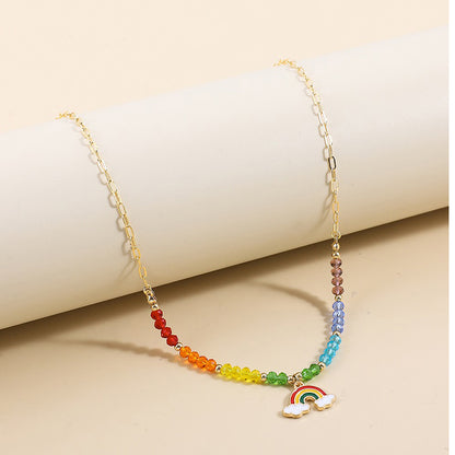 Cute Cool Style Rainbow Arylic Alloy Beaded Women's Necklace
