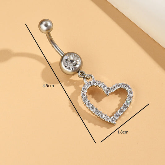 Ig Style Commute Heart Shape Copper Hollow Out Inlay Zircon Belly Ring