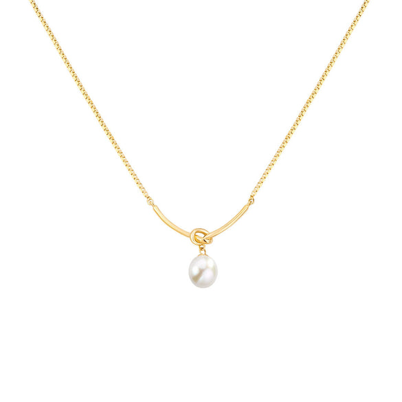 French Style Geometric Sterling Silver Plating Inlay Freshwater Pearl Pendant Necklace