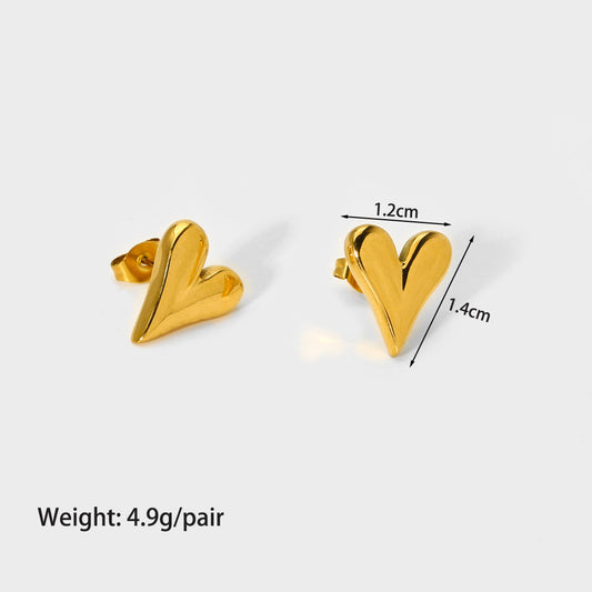 1 Pair Novelty Commute Heart Shape Plating Stainless Steel 18k Gold Plated Ear Studs