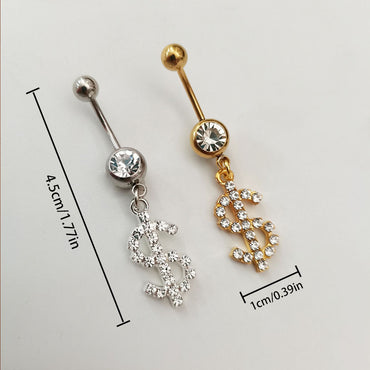 Sexy Modern Style Letter Stainless Steel Plating Inlay Rhinestones White Gold Plated Gold Plated Belly Ring