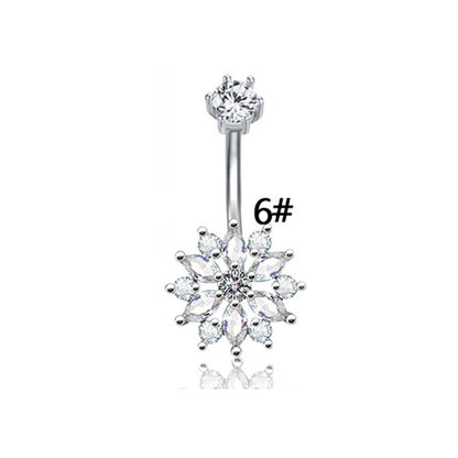 Elegant Luxurious Animal Snowflake Stainless Steel Copper Plating Hollow Out Inlay Zircon White Gold Plated Belly Ring