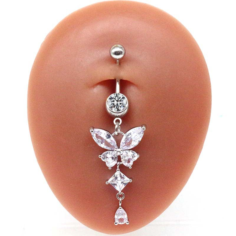 Modern Style Streetwear Shiny Butterfly Stainless Steel Rhinestone Plating Inlay Rhinestones White Gold Plated Gold Plated Belly Ring