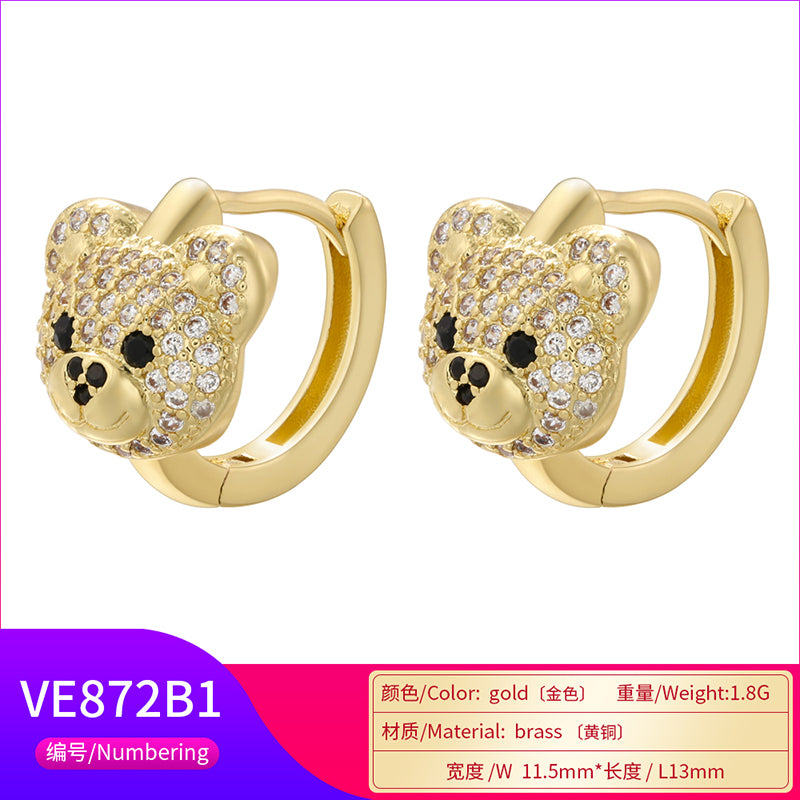 1 Pair Elegant Shiny Bear Plating Inlay Copper Zircon 18k Gold Plated Earrings