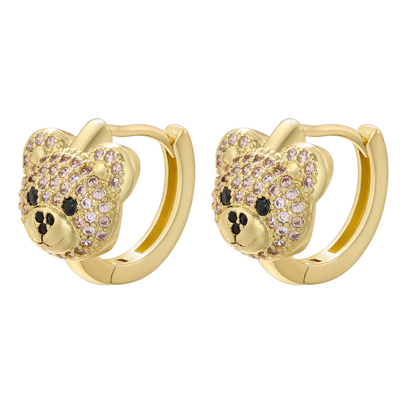 1 Pair Elegant Shiny Bear Plating Inlay Copper Zircon 18k Gold Plated Earrings