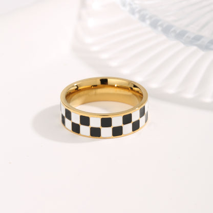 Simple Style Classic Style Circle Roman Numeral Checkered Titanium Steel Copper Plating Inlay Zircon Gold Plated Rings