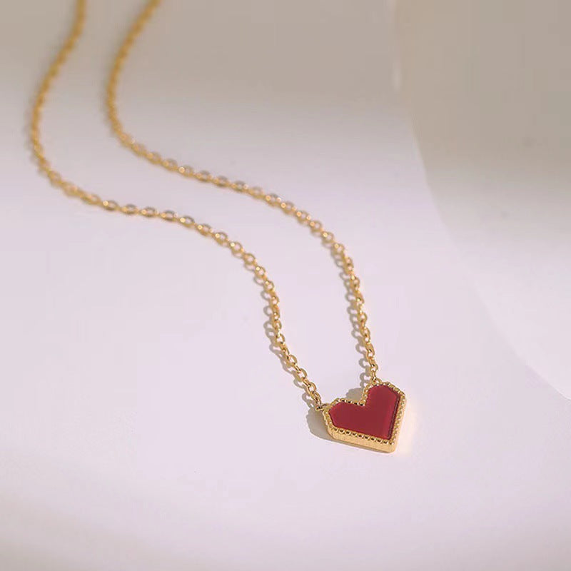 Casual Simple Style Heart Shape Titanium Steel Plating Inlay Shell Necklace