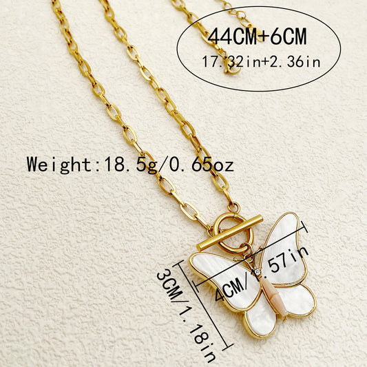 Classical Vintage Style Sweet Butterfly Stainless Steel Enamel Plating Gold Plated Pendant Necklace