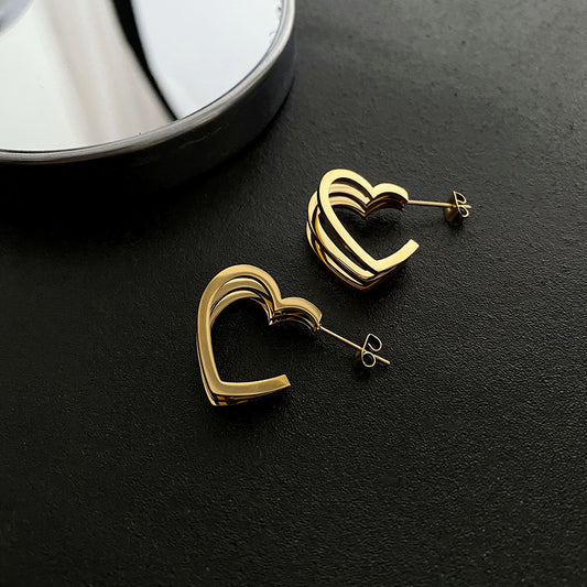 1 Pair Casual Simple Style Heart Shape Polishing Plating Titanium Steel 18k Gold Plated Ear Studs