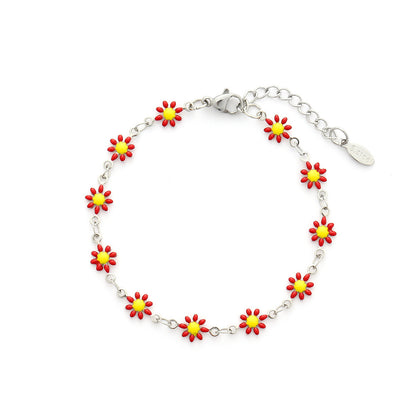 Cute Flower Stainless Steel Enamel Plating Bracelets