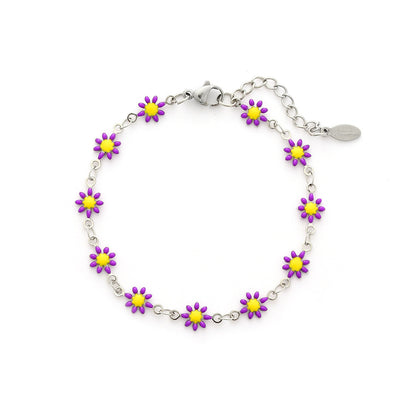 Cute Flower Stainless Steel Enamel Plating Bracelets