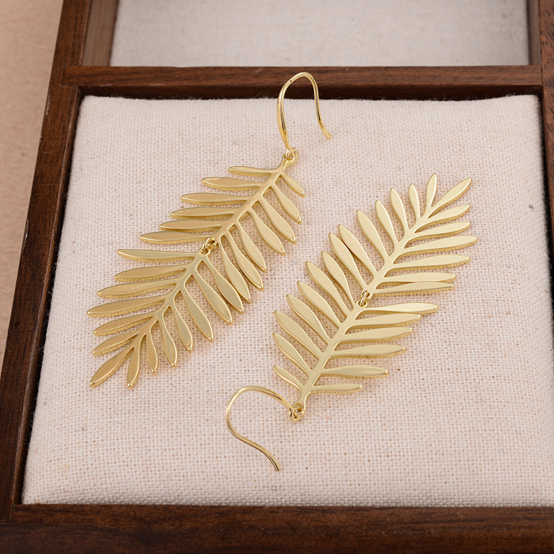 1 Pair Artistic Feather Plating Copper 14k Gold Plated Drop Earrings