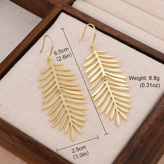1 Pair Artistic Feather Plating Copper 14k Gold Plated Drop Earrings