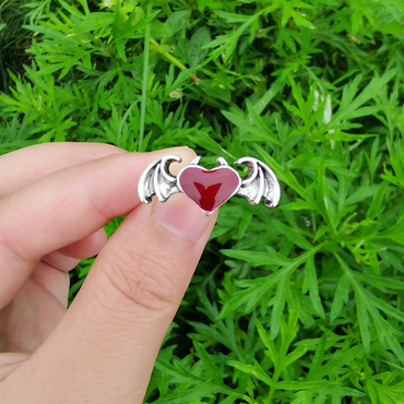 Retro Heart Shape Wings Alloy Plating Ancient Silver-plated Women's Rings