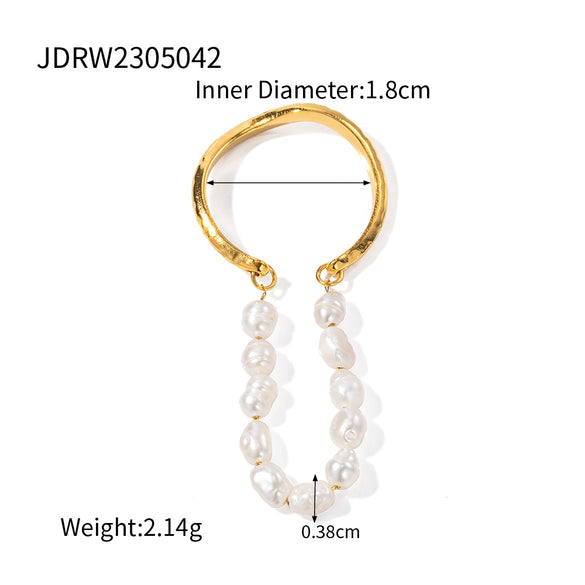 Ig Style Streetwear Geometric Stainless Steel Freshwater Pearl Plating 18k Gold Plated Open Rings