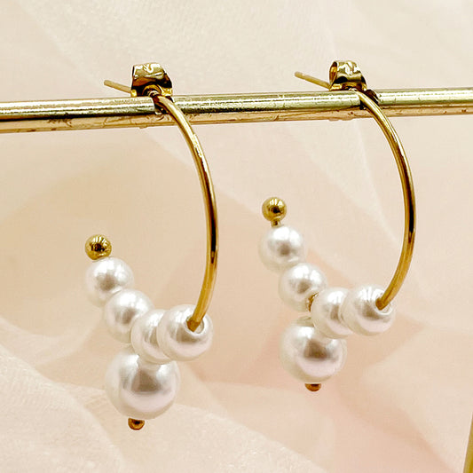 1 Pair Elegant Lady Round Beaded Plating Stainless Steel Imitation Pearl Gold Plated Earrings