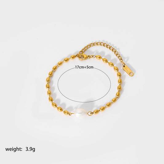 Romantic Simple Style Classic Style Geometric Stainless Steel Freshwater Pearl Plating 18k Gold Plated Bracelets