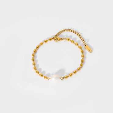 Romantic Simple Style Classic Style Geometric Stainless Steel Freshwater Pearl Plating 18k Gold Plated Bracelets