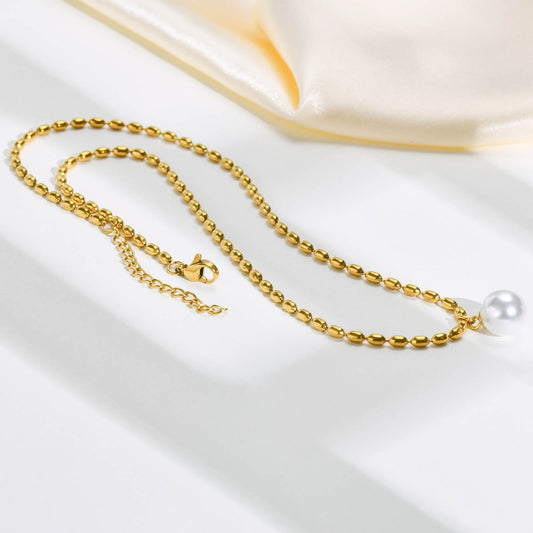 Ig Style Baroque Style Solid Color Stainless Steel Polishing Plating Inlay Artificial Pearls 18k Gold Plated Pendant Necklace