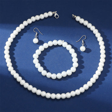Wholesale Jewelry Elegant Lady Solid Color Imitation Pearl Bracelets Earrings Necklace
