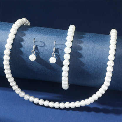 Wholesale Jewelry Elegant Lady Solid Color Imitation Pearl Bracelets Earrings Necklace