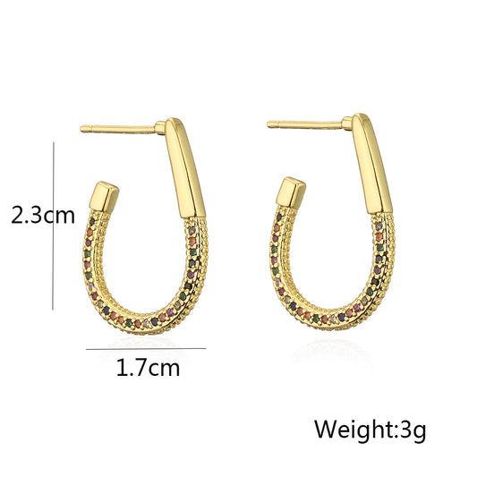 1 Pair Simple Style Commute U Shape Plating Inlay Copper Zircon 18k Gold Plated Earrings