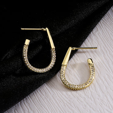 1 Pair Simple Style Commute U Shape Plating Inlay Copper Zircon 18k Gold Plated Earrings