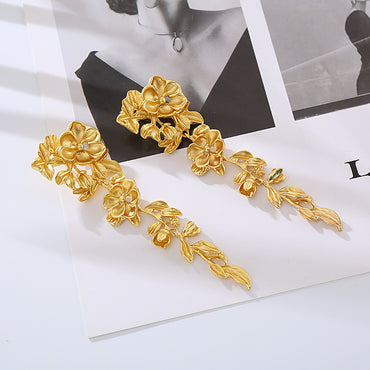 1 Pair Casual Flower Plating Alloy Gold Plated Drop Earrings