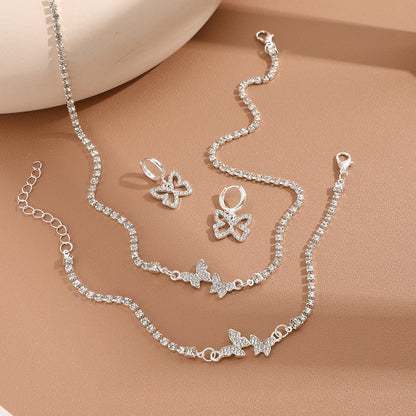 Wholesale Jewelry Fairy Style Luxurious Shiny Heart Shape Butterfly Alloy Artificial Gemstones Artificial Rhinestones Artificial Diamond Silver Plated Plating Inlay Bracelets Necklace Jewelry Set