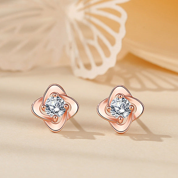 1 Pair Simple Style Heart Shape Flower Inlay Sterling Silver Zircon Ear Studs