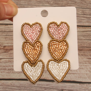 1 Pair Casual Novelty Artistic Multicolor Heart Shape Handmade Beaded Cloth Drop Earrings