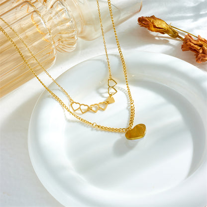 Vintage Style Baroque Style Heart Shape Titanium Steel Plating 18k Gold Plated Layered Necklaces