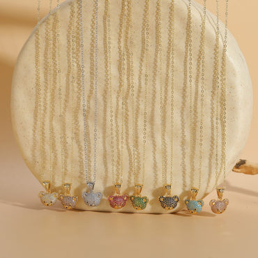 Elegant Classic Style Bear Copper 14k Gold Plated Zircon Necklace In Bulk