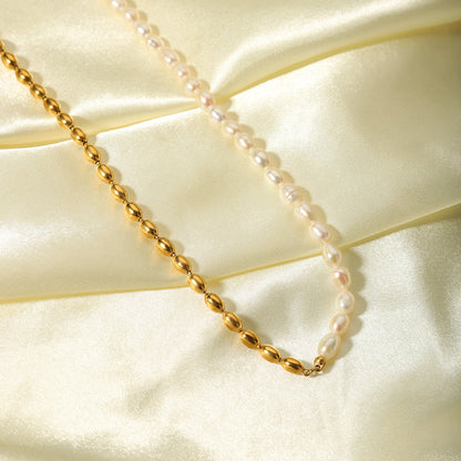 Baroque Style British Style Color Block Stainless Steel Baroque Pearls Beaded Plating 18k Gold Plated Necklace
